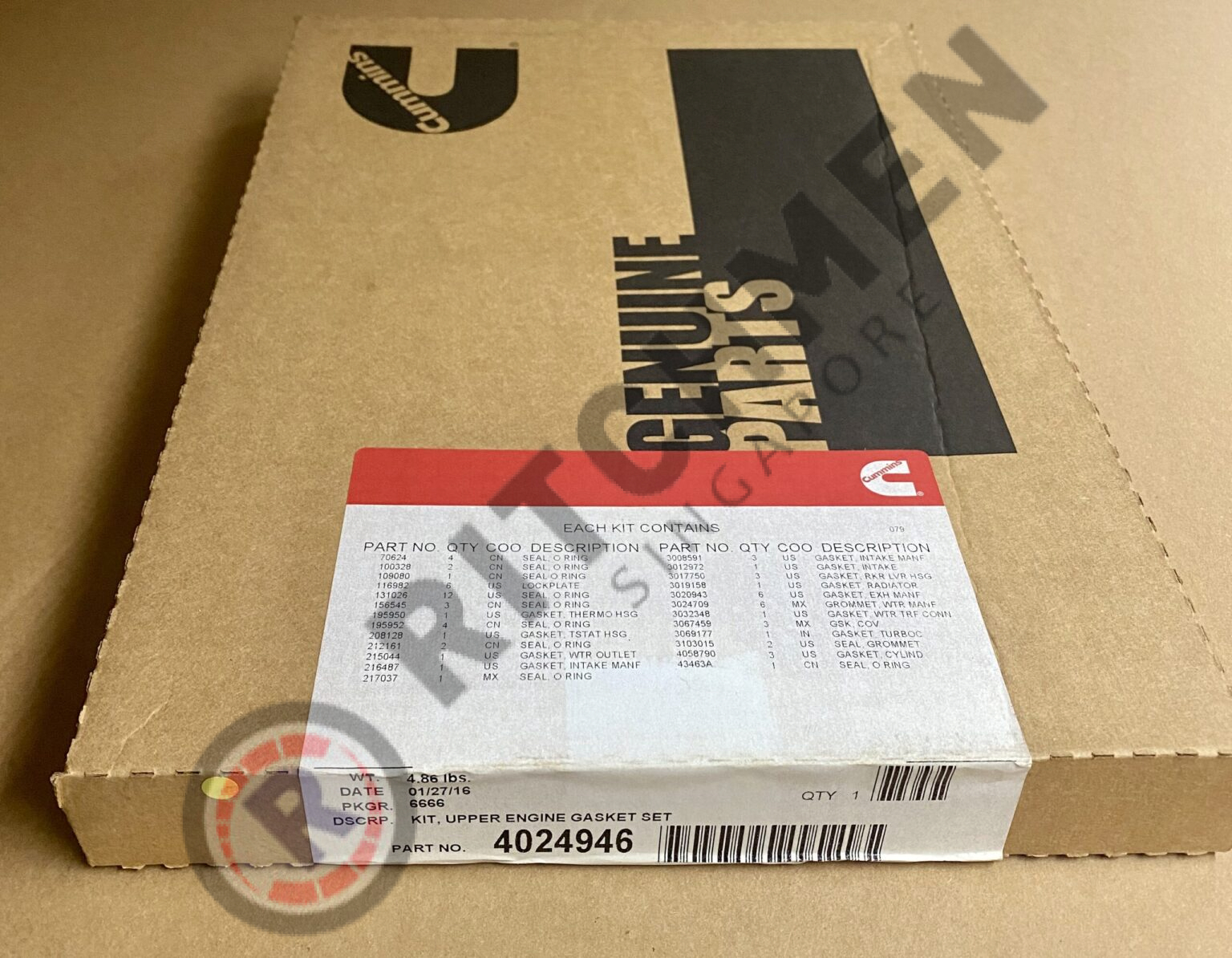 Genuine Cummins 4024946 SET, UPPER ENGINE GASKET - Ritchmen (S) Pte Ltd