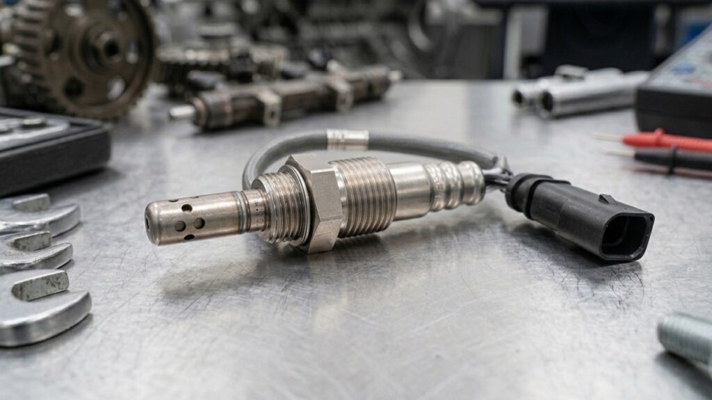 Close-up of a Bosch exhaust gas temperature sensor showing the importance of sensors in heavy-duty engines.